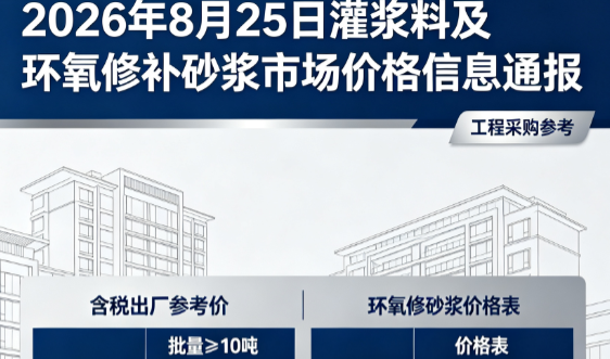 开州2026年8月25日灌浆料及环氧修补砂浆市场价格信息通报